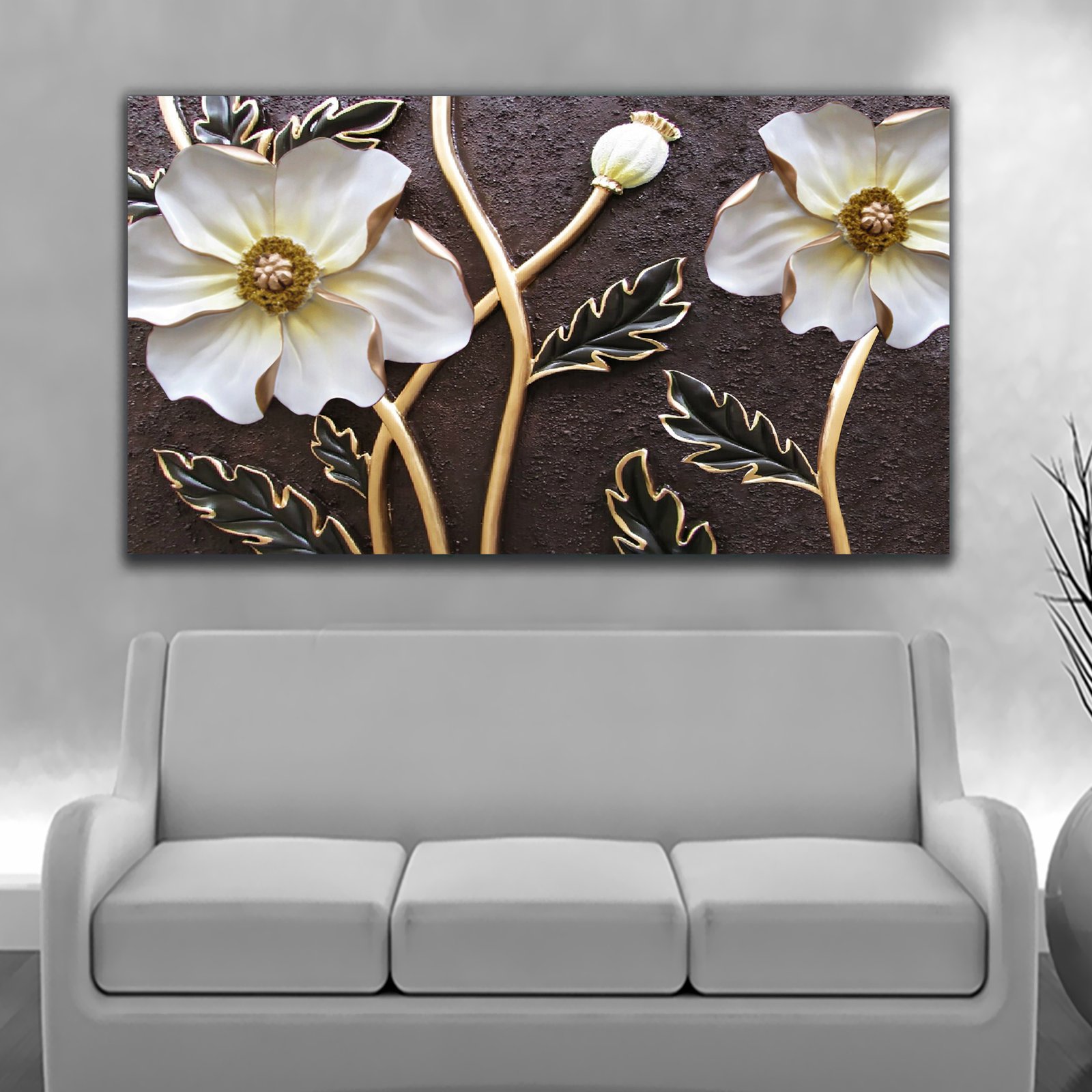 Embossed White Flower Premium Canvas Wall Painting decorative masterpiece for home decor